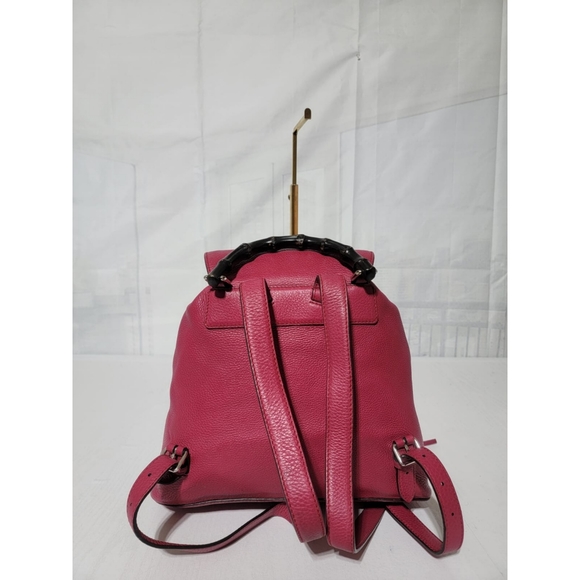 Gucci Fuschia Pebbled Leather Bamboo Backpack Bag - Picture 3 of 13
